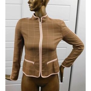 Oscar de la Renta Vintage Italy‎ Light Brown Pink WindowpaneJacket sz 6